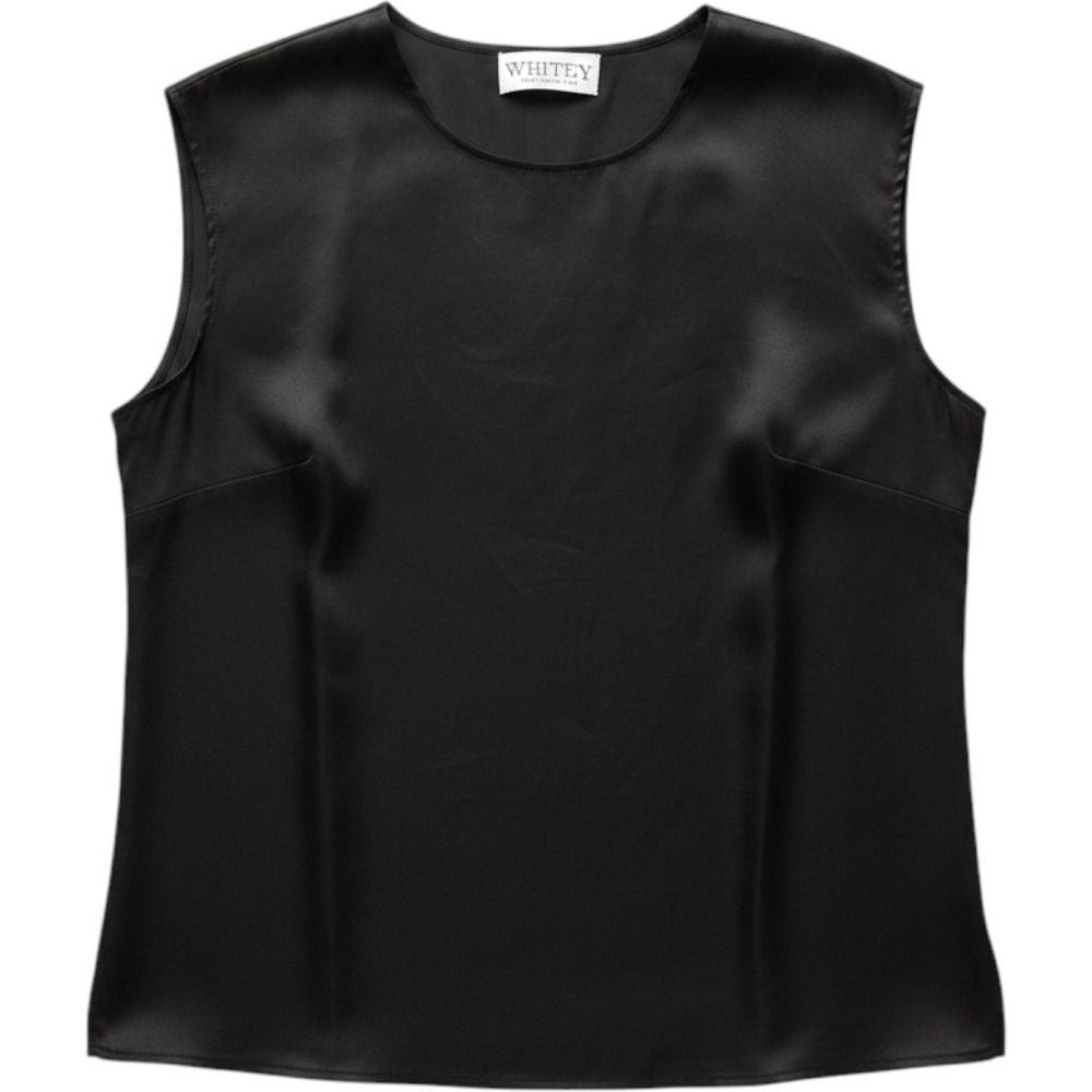 100% Washed Silk Black Blouse Top Minimalist Quiet Luxury Silk Shell M/L‎